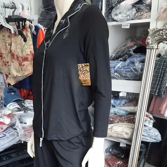 NEW Baby Phat Ladies Black Loungewear Pajama Top & Pants Set Sz Large - Picture 9 of 16